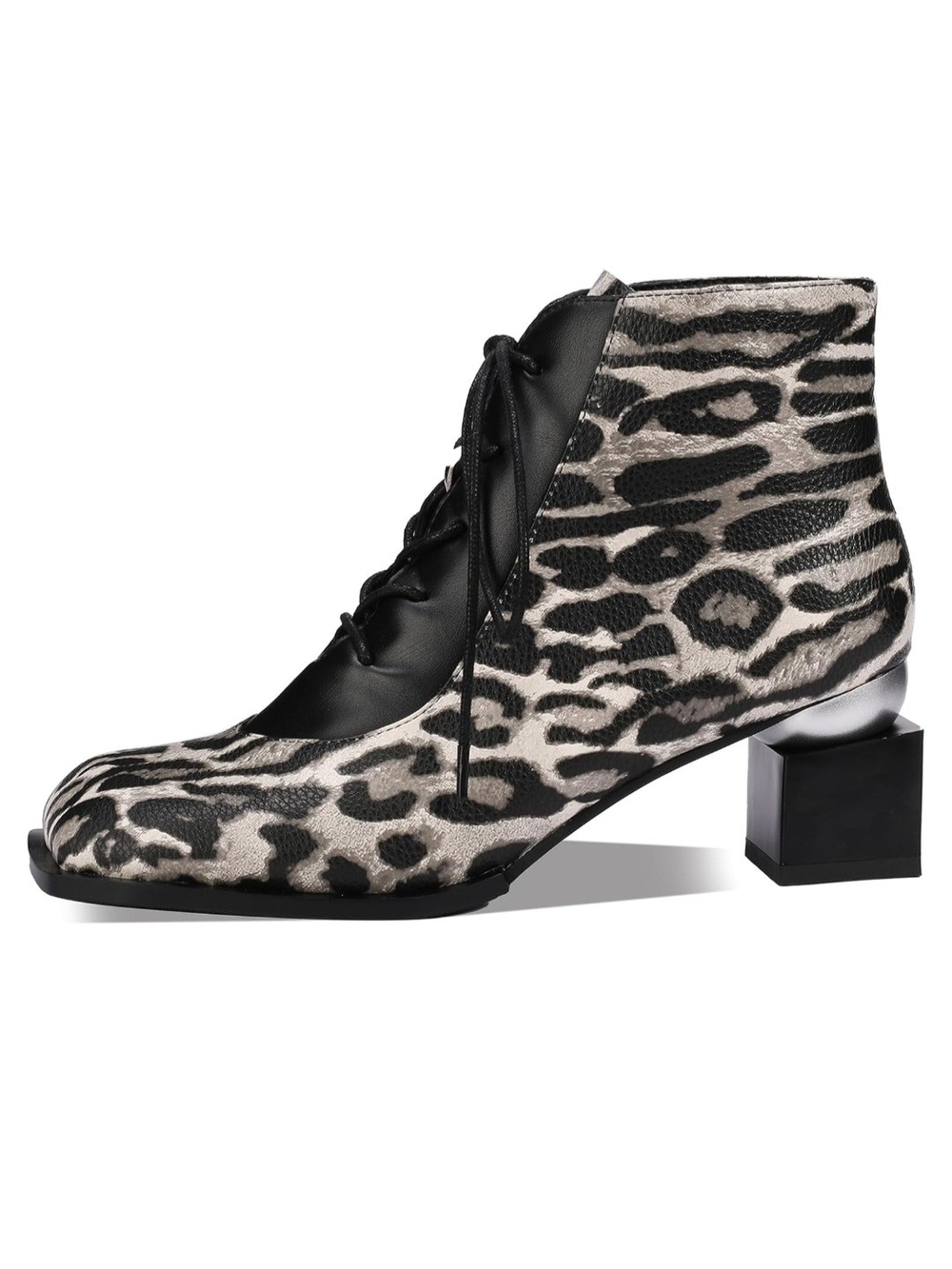 Black & Gray Leopard Lace-Up Ankle Boots LOOK AT The HEELS!!!